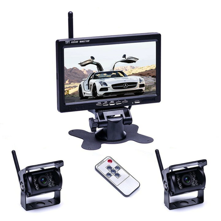 楽天市場】7インチモニター+カメラ2個搭載ワイヤレスバックカメラ 