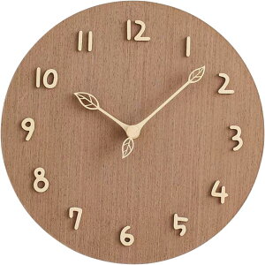 掛け時計 木 おしゃれ 北欧 静音 壁掛け 丸型 フレームレス かわいい 12インチ(直径30cm) 天然 無垢材パネル 3D立体数字 創造的な木の枝緑の葉パターン無垢材の手 連続秒 モダンなホームオ