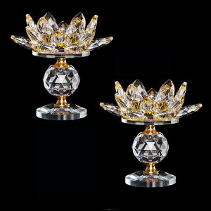 クリスタルガラス 蓮 ロータス クリスタル ローソク立て 置物 燭台 蝋燭立て 花 キャンドル ろうそく ランプ ホルダー 蓮の花 インテリア 金運 癒し け 勝負 恋愛 天然石 幸運 飾り (イエロー