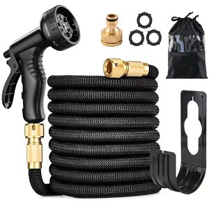散水ホース 15m 伸縮ホース 3倍に伸びる(5mから15mまで) 伸縮 洗車ホース 散水ノズル付き 水撒きホース 水やりホース 洗車 水やり 散水 ホースリール 高圧 超強化 ミスト 庭 ガーデニング ベラ