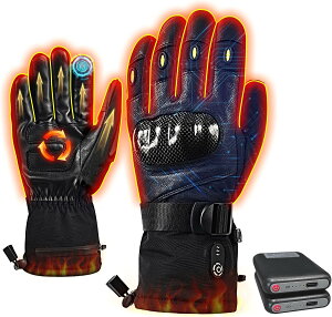 電熱グローブ バイク用 電熱手袋 加熱グローブ 12000mAhバッテリー付き(3000mahリチウム電池*4) 65℃発熱 3段階温度調節 タッチパネル対応 撥水防寒 防風 滑り止め ヒーター手袋 メンズ 男女兼