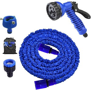 「1」のびるホース 散水ホース 5m-15m 改良型で耐久性・丈夫さUP 3倍に伸びるホース 7パターン散水ノズル 三重構造 マジックホース 伸縮 ガーデニング 洗車 園芸 水やりベランダ・庭掃除用 軽