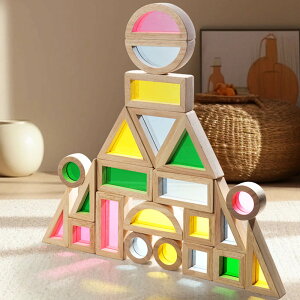 「1」木製 虹色 ブロック 玩具 万華鏡 赤ちゃん 幼児 直方体 正三角形 立体パズル パネル 半円形 教育玩具 カラフル 積み木 アクリルシート おもちゃ 撮影道具 レインボー 玩具 知能の開発 幼