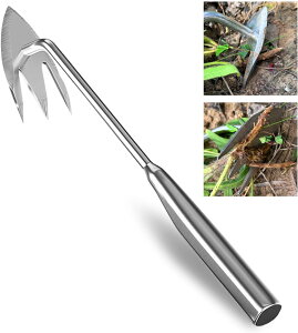 「1」草取り道具 雑草ブラシ 雑草取り器具 全長340mm 草取り 草刈り ステンレス製 片手鍬 草取りグッズ 根こそぎ 便利 コンパクト耕作鍬 除草工具 園芸用