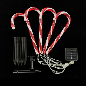 「1」四連セット クリスマス 飾り ソーラーライト Candy Cane 埋め込みライト 屋外ガーデンデコレーションライト イルミネーションライト 庭園灯 芝生ランプ 自動点灯 芝生 庭 風景 ソーラー充