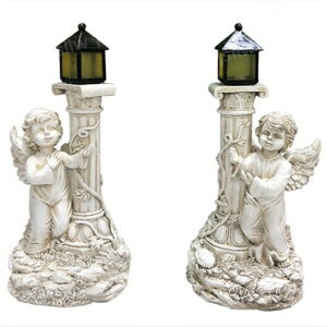 ソーラーガーデンライト 左右セット LED芝生ライト 屋外デザインライト ローマ像 エンジェル ローマスタンド レトロ 屋外ガーデンソーラーランプ 樹脂置物 庭装飾 芝生庭飾り ガーデニング