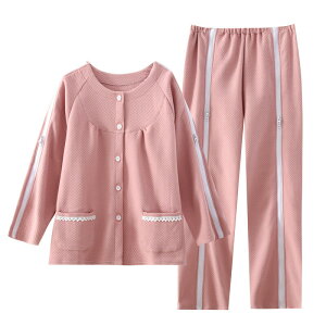 介護用パジャマ 通年用 長袖セット 男女兼用 M-3L 綿 全開フルオープン マジックテープ介護 寝たきり 要介護 術後 入院 点滴中サポート ズボン パジャマ セミオープン おむつ交換 お着替えサ