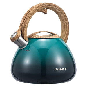 【ポイント - !】2.5L やかん 笛吹きケットル ステンレス製 広口 ケトル 湯沸かし 木目調ハンドル タッチボタン 大容量 家族用 ガス火用 IH対応 かわいい おしゃれ 均一加熱 耐久性 速熱 コーヒ