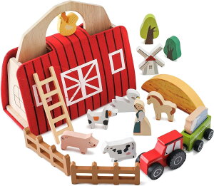 農場 積み木 木製 バランスゲーム wooden farm toys おしゃれ フェルト収納ケース ごっこ遊び 玩具 モンテソッリー 木製おもちゃ 動物 子供 1歳 2歳 3歳 男の子 女の子 赤ちゃん 形状認識 早期開発
