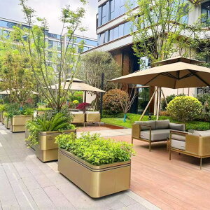 屋外鉄の花箱移働可能なプランターステンレスの大木の池の景観フラワースタンド広場花壇屋外の植木鉢です