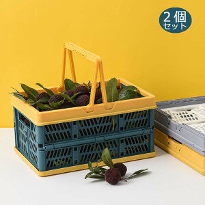 【ポイント 5倍UP !】2個セット ショッピングバスケット 折りたたみ式 バスケット 買い物カゴ 折り畳み 収納ボックス コンテナボックス バスケット 収納ケース 収納グッズ ボックス コンパク