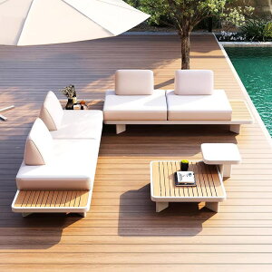 高級別荘庭園家具レジャー民宿屋外テラスガーデン籐編みチークソファテーブルセット