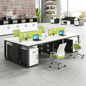 職員の机の衝立の間仕切りのカードの位置の職員の位置のパソコンの事務机と椅子の組み合わせは現代的でシンプルです