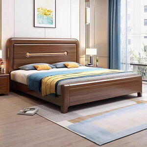 中国式の実木のベッドくるみの木の色の小さいタイプ家庭用のシングルベッド1.5メートル主の寝室の二人用の1.8メートルのリネンのベッドです