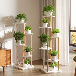 室内の無垢材の花の棚家庭用のリビング床型のバルコニーの棚多層の植物の支柱植木鉢の棚を置きます