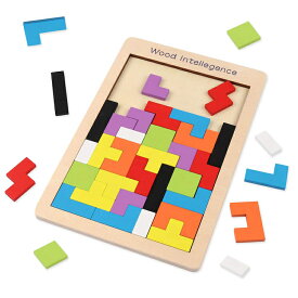 40ピース木製パズル カラフル40ピース ロシアンブロック 温かみある木のおもちゃ タングラム 発想力 脳トレ 思考判断力 図形認識力を育む 知育玩具 TTRIS40
