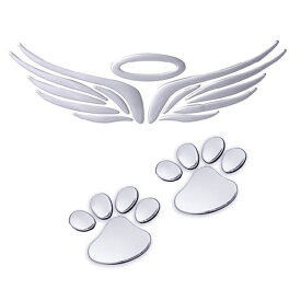 車エンブレムステッカー 天使の翼　1個+キズ隠し 凹み隠し用肉球ステッカー 2個セット 猫(犬) 足跡 可愛いくおしゃれな肉球ステッカー 愛車のキズやヘコミ対策 LST-EBSETTP2