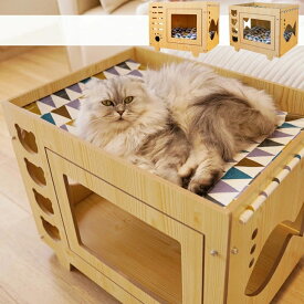 キャットハウス木製 ペットハウス 猫用 ボックス 2タイプ ペット用 ベッド ベット 送料無料 ハウス 箱 猫 犬 家 二段 ネコ ねこ 小型犬 中型犬 猫用品 犬用品 ペット用品 爪とぎ 二層 小中型猫 多頭飼う 猫箱 組み立て式 おしゃれ 大型 防水 2階建て ペットベッド 猫