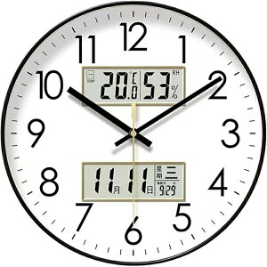 壁掛け時計 アナログ 掛け時計 アナログ 温度 湿度 カレンダー デジタル LCD ディスプレイ 電波 壁掛け時計 静音 連続秒針 電波時計 温度計 湿度計 アナログ デジタル 掛時計 軽量 北欧 壁掛け