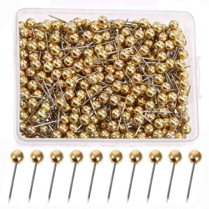 YJRUNFU 画鋲 目立たない 虫ピン 壁 画鋲 押しピン 虫ピン 200個入りボールピン 後が残らない 装飾画鋲 丸形 スチール製 強力 写真 絵の展覧会 固定用 丸い押しピン 地図の画鋲 (イエローゴール