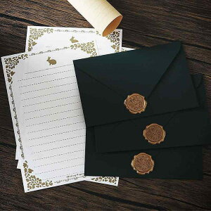 レターセット てがみ シンプル ビンテージペーパー プロポーズ用手紙 ラブレター 便箋と封筒 ヴィンテージ風手紙セット - ラブレター メッセージ カード ダークグリーン(封筒3枚、便箋10