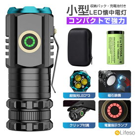 ＼P5倍期間中／懐中電灯 小型 懐中電灯 強力 LEDライト 充電式 1500mAh 大容量 軍用 最強 ハンディライト 明るい IPX3防水 ミニライト フラッシュライト 耐衝撃 防災緊急時 アウトドア 散歩 登山 地震 停電 災害グッズ 収納バック付き