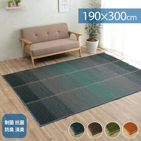 【最大1500円OFFクーポン】ラグ カーペット い草 190×300cm 小林製薬 制菌 抗菌 防臭 KOBA-GUARD 滑り止め 不織布 夏 グラデーション 持続性抗菌剤 暑さ対策 吸湿 調湿 ブルー ブラウン グリーン オレンジ コバガード ござ