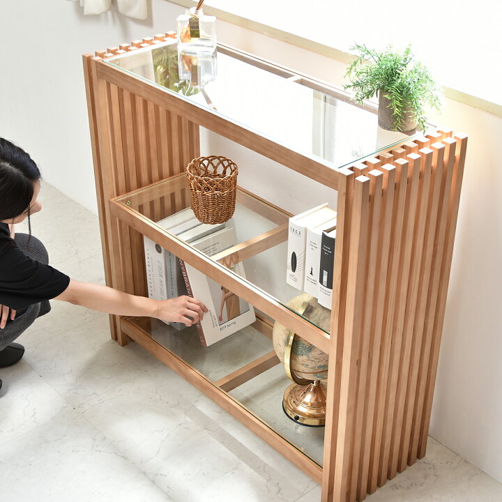 楽天市場】ラック 棚 ガラス天板 木製 幅90cm 3段 おしゃれ 北欧 格子 