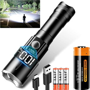 懐中電灯 強力 軍用 最強 超高輝度 2000000ルーメン 超長遠射 明るいライト 多機能調光 ズーム式 手持ちライト 軽量 作業ライト USB充電式 ハンドライト 電池式 フラッシュライト 新型 大容量