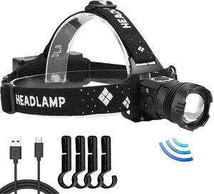 LED ヘッドライト XHP300 1000000ルーメン 高輝度 Type-C 充電式 ヘッドランプ 5点灯モード 人感センサー 残量表示機能 ズーム機能 90°角度調節可能 実用点灯35時間 軽量 大容量 6600mAh IPX67防水 (PSE認