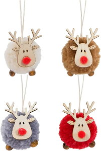 クリスマスツリー オーナメント 4個セット 可愛い トナカイ クリスマス オーナメント ぬいぐるみ 木製 クリスマスツリー飾り デコレーション 贈り物