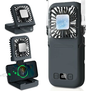 【無料配送】ハンディファン 冷却プレート 2025 大風量 接触冷感 ハンディ扇風機 5WAY(手持ち 首掛け 卓上 モバイルバッテリー スマホスタンド) 風量5段階 6000mAh 長時間稼働 電池残量液晶表示 U