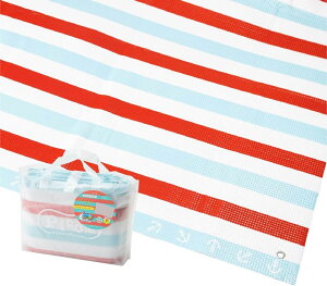 レジャーシート 厚手 6〜7人用 180×240cm 3畳 マリンボーダー柄 エメラルドグリーン 手提げバッグ付き シートピン付き 3層構造 防水 冷気・湿気防止 やわらかい座り心地 1枚