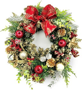 【無料配送】クリスマスリース アーティフィシャルフラワー オーナメント フラワーリース ギフト リース 玄関用 プレゼント 永遠の意味 38cm (直径) × 12cm (厚み)