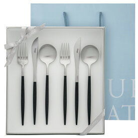 【正規取扱店】 クチポール GOA/ゴア ディナー 6本 ギフトセット ブラック/シルバー（白化粧箱）純正リボン掛け 紙袋つき Cutipol カトラリーセット 結婚祝い