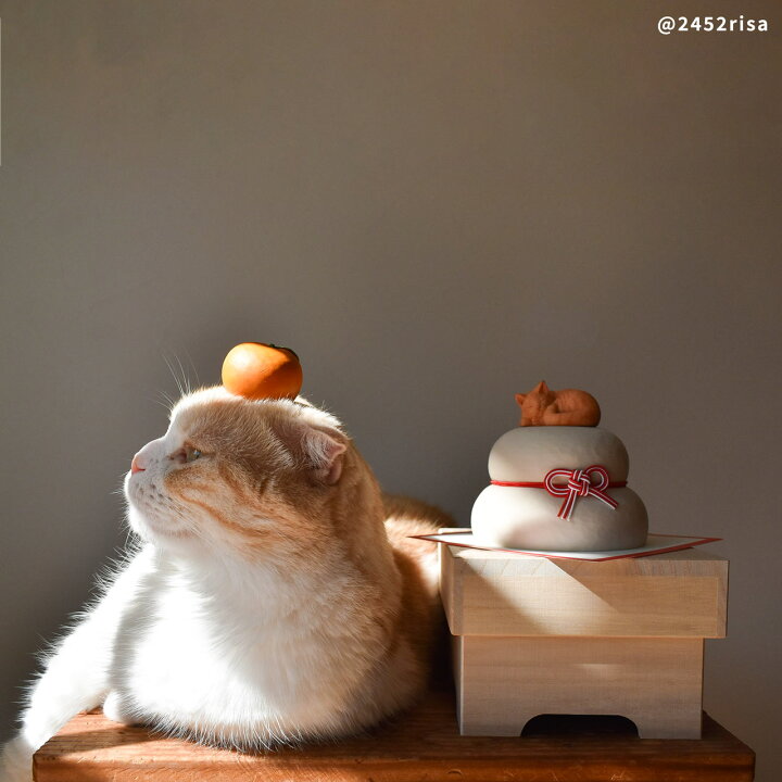 楽天市場】ねこくら 木彫りの鏡餅 猫ののった鏡餅 2025年 正月飾り 