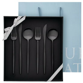 【正規取扱店】 クチポール MOON ディナー 6本 ギフトセット マットブラック 化粧箱入り純正リボン掛け 手提げ(紙袋)つき ディナー ナイフ フォーク スプーン 各2本 Cutipol ムーン カトラリー 結婚祝い