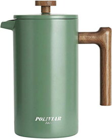 色：緑 POLIVIAR フレンチプレス 1L コーヒープレス 真空断熱 コーヒーメーカー ステンレス製 防錆 耐用性 大容量 軽量 分解洗浄 家庭用 緑 FPN-JP