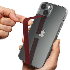 色：ワインレッド Sinjimoru シリコンスマホホルダー、iPhone、Androidなどスマホケース、スマホカバーに貼り付ける薄型スマホベルト、落下防止 片手操作できるリボン型 iPhone ホールドリング。