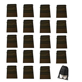 色：黒 サイズ：Lサイズ 20枚入 靴袋 巾着 不織布 シューズバッグ 収納袋 服入れ 透明窓付き 靴収納ケース(黒 L 20枚入り)
