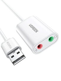 色：ホワイト UGREEN USBオーディオ変換アダプタ サウンドカード 外付け 3.5mm ミニ ジャック ヘッドホン・マイク端子付 iMac MacBook PS5 PS4 に最適 ホワイト