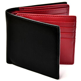 色：ブラック/レッド [Le sourire] 二つ折り 財布 カード18枚収納 ボックス型小銭入れ 本革 メンズ