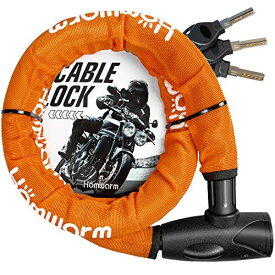 色：オレンジ Homwarm バイクロック チェーンロック バイク 自転車 ワイヤーロック φ(直径)22mm1200mm 頑丈 盗難防止 鍵3本セット