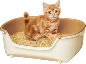 ニャンとも清潔トイレセット [約1か月分チップ・シート付] 猫用トイレ本体 すいすいコンパクト アイボリー&ペールオレンジ 子猫、小柄な猫用