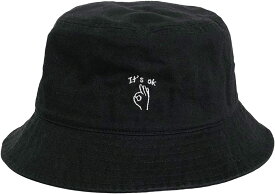 [ベーシクエンチ] BasiquentiWool Hand Sign Bucket Hat バケット ハット 帽子 ロゴ ブーニー メンズ レディース ユニセックス シンプル ワンポイント（ブラック）