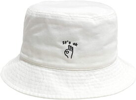[ベーシクエンチ] BasiquentiWool Hand Sign Bucket Hat バケット ハット 帽子 ロゴ ブーニー メンズ レディース ユニセックス シンプル ワンポイント（ホワイト）