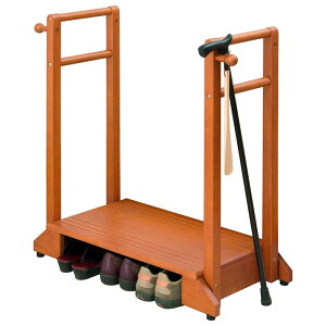 萩原(Hagihara) 玄関踏み台 玄関台 手すり付き踏み台 両手すり 【安心の耐荷重100kg】 ひざ 腰 負担軽減 子供 高齢者 ペット 幅76.5 ライトブラウン VH-7934LBR-D
