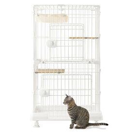 【楽天スーパーSALE実施中】アイリスオーヤマ 猫 ケージ ミニタイプ 2段 ハンモック付き マットホワイト 幅69×奥行54.5×高さ115cm ?PMCC115H