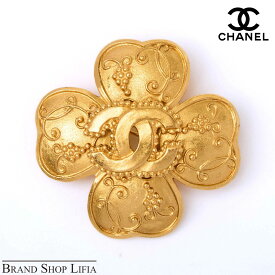 CHANEL シャネル ブローチ ココマーク クローバー 96A ゴールド フラワー 四つ葉 CCロゴ レディース ブランド アクセサリー 幸運 モチーフ 希少 中古 極美品