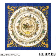 【美品】HERMES エルメス スカーフ カレ90 大判 シルク100％ La Promenade de Longchamps ロンシャンへの…
